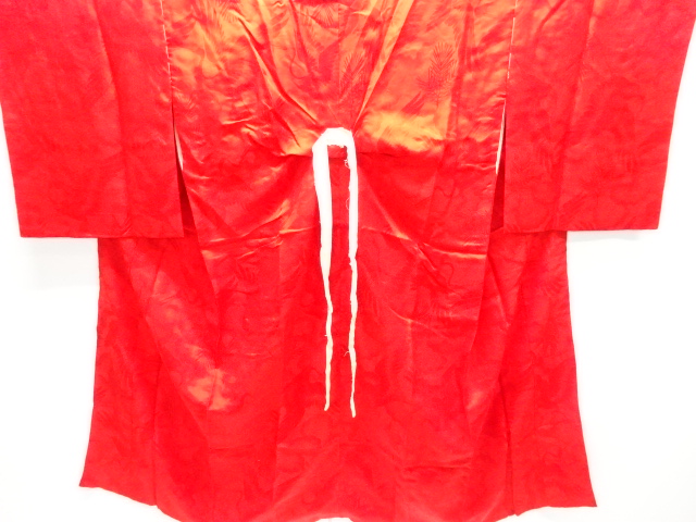 JAPANESE KIMONO / ANTIQUE JUBAN / SILK / WOVEN PINE & CRANE